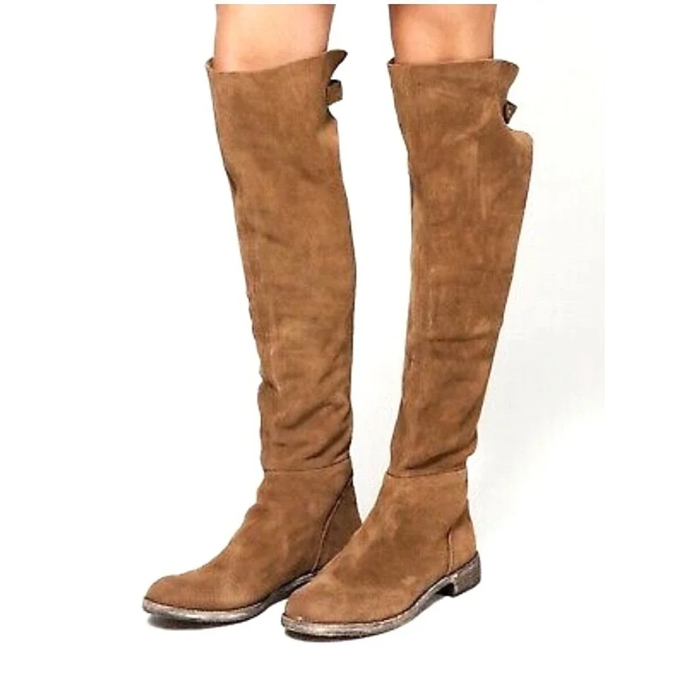 Free People Carlisle Boot Suede Brown Over The Knee Distressed Tall Boots 40
